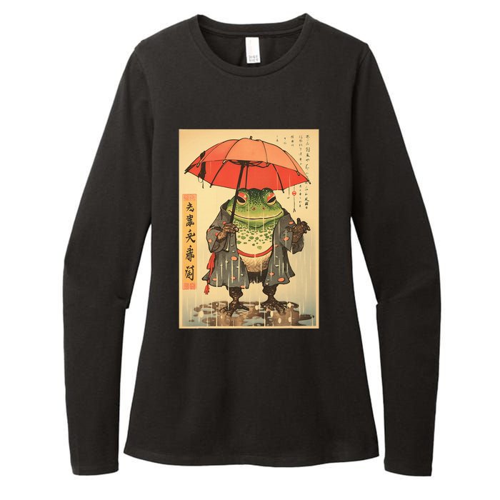 Grumpy Frog Unimpressed Toad Vintage Japanese Aesthetic Womens CVC Long Sleeve Shirt