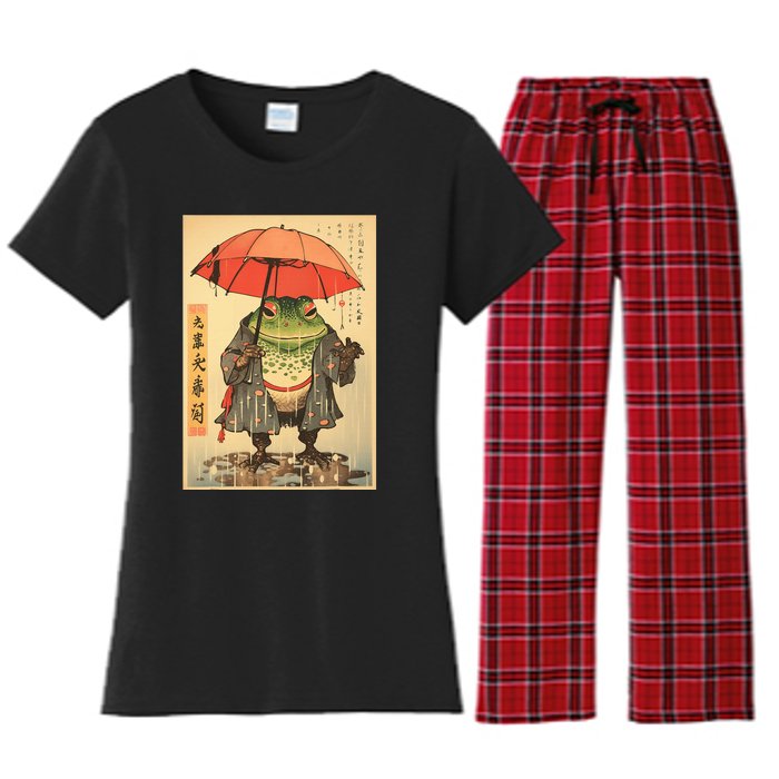 Grumpy Frog Unimpressed Toad Vintage Japanese Aesthetic Women's Flannel Pajama Set