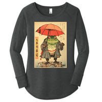 Grumpy Frog Unimpressed Toad Vintage Japanese Aesthetic Women's Perfect Tri Tunic Long Sleeve Shirt