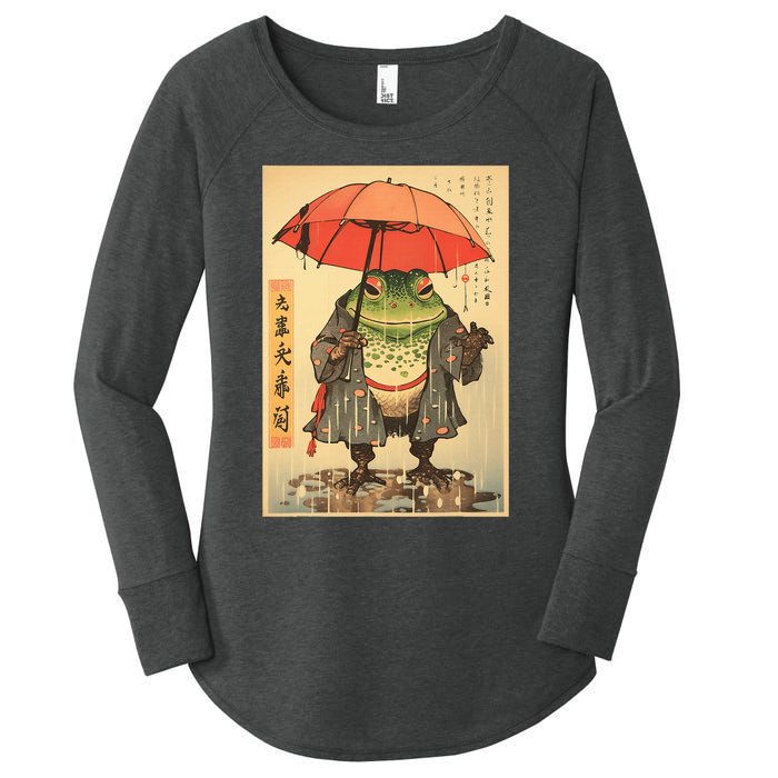 Grumpy Frog Unimpressed Toad Vintage Japanese Aesthetic Women's Perfect Tri Tunic Long Sleeve Shirt