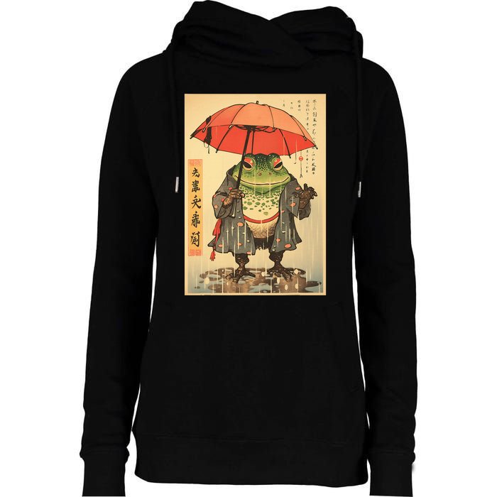 Grumpy Frog Unimpressed Toad Vintage Japanese Aesthetic Womens Funnel Neck Pullover Hood