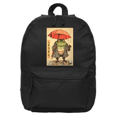 Grumpy Frog Unimpressed Toad Vintage Japanese Aesthetic 16 in Basic Backpack
