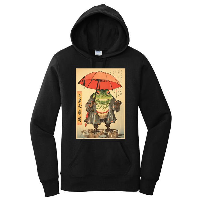 Grumpy Frog Unimpressed Toad Vintage Japanese Aesthetic Women's Pullover Hoodie