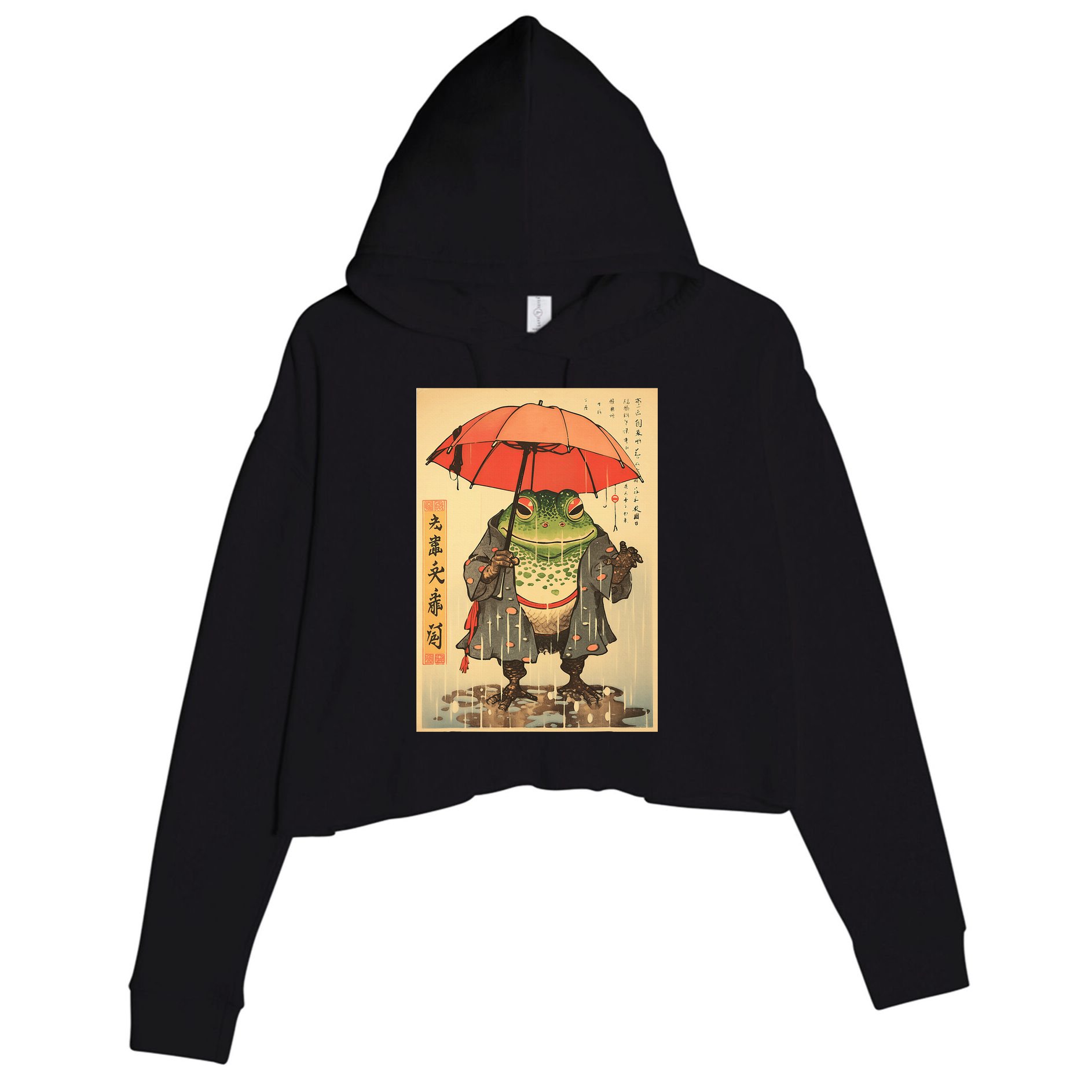 Grumpy Frog Unimpressed Toad Vintage Japanese Aesthetic Crop Fleece Hoodie