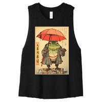 Grumpy Frog Unimpressed Toad Vintage Japanese Aesthetic Women's Racerback Cropped Tank