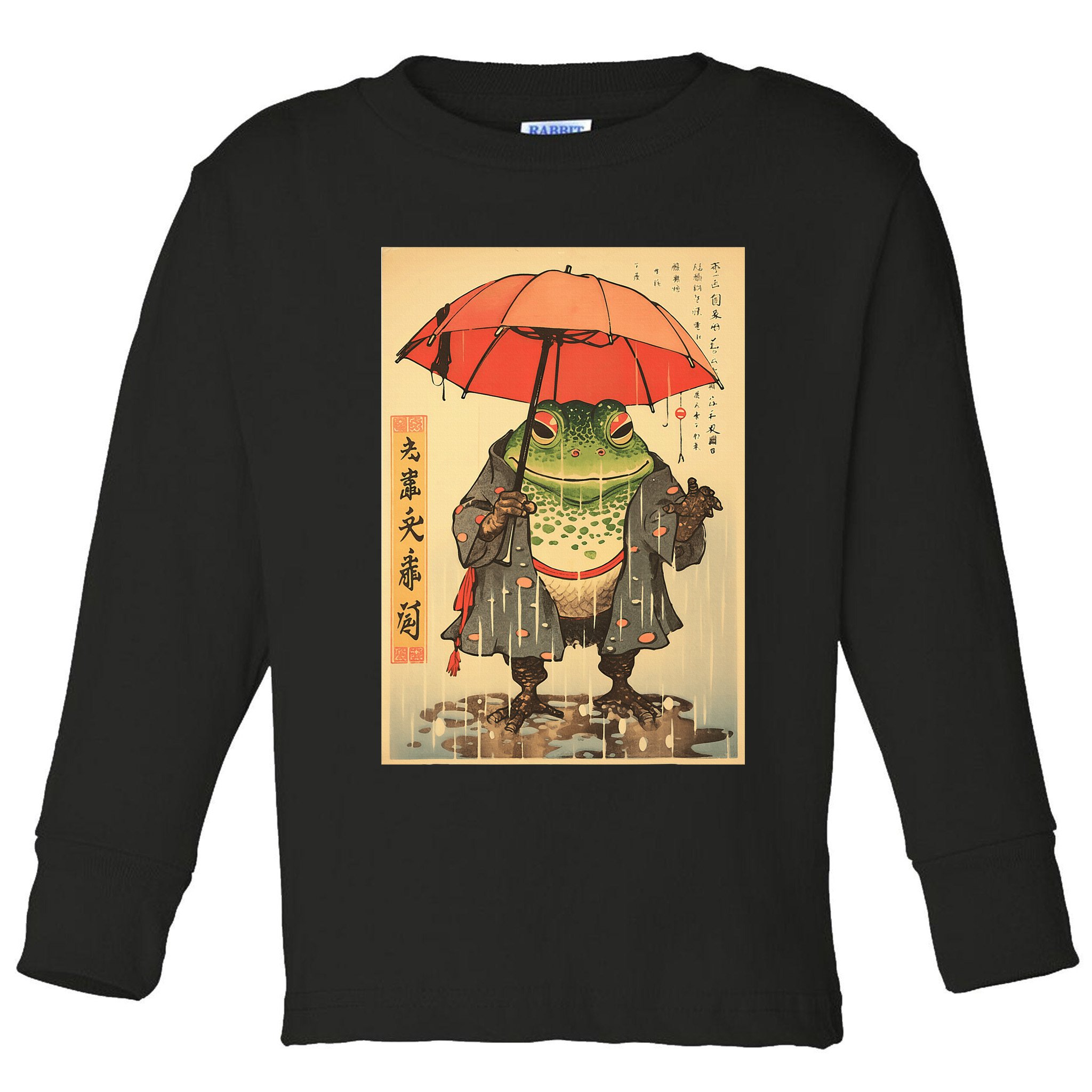 Grumpy Frog Unimpressed Toad Vintage Japanese Aesthetic Toddler Long Sleeve Shirt