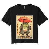 Grumpy Frog Unimpressed Toad Vintage Japanese Aesthetic Women's Crop Top Tee