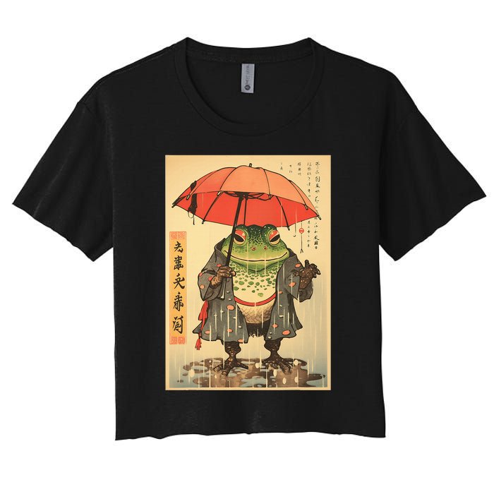 Grumpy Frog Unimpressed Toad Vintage Japanese Aesthetic Women's Crop Top Tee