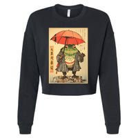 Grumpy Frog Unimpressed Toad Vintage Japanese Aesthetic Cropped Pullover Crew