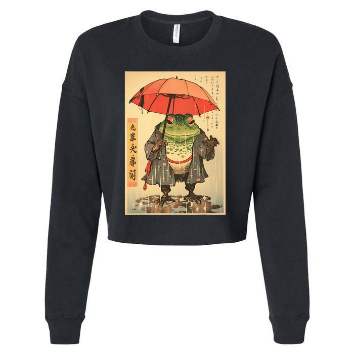 Grumpy Frog Unimpressed Toad Vintage Japanese Aesthetic Cropped Pullover Crew