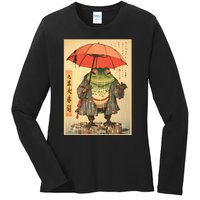 Grumpy Frog Unimpressed Toad Vintage Japanese Aesthetic Ladies Long Sleeve Shirt