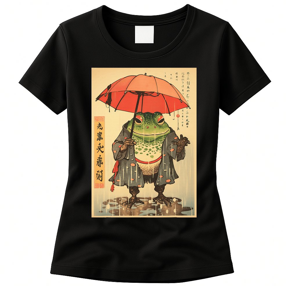 Grumpy Frog Unimpressed Toad Vintage Japanese Aesthetic Womens T-Shirt