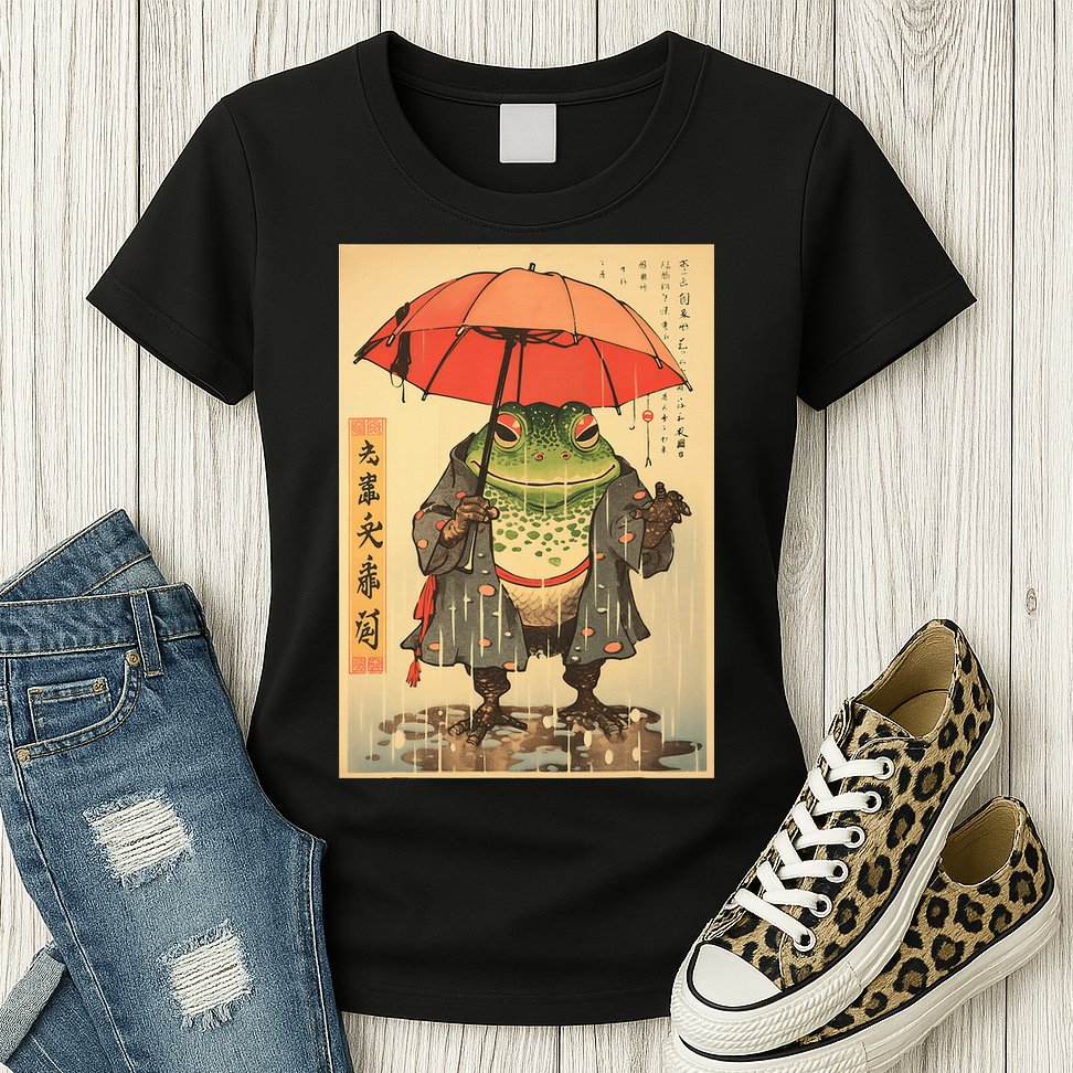 Grumpy Frog Unimpressed Toad Vintage Japanese Aesthetic Womens T-Shirt