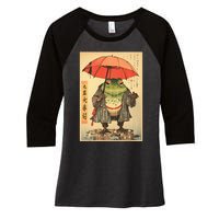 Grumpy Frog Unimpressed Toad Vintage Japanese Aesthetic Women's Tri-Blend 3/4-Sleeve Raglan Shirt