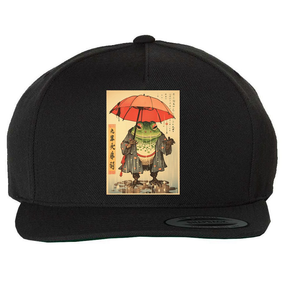 Grumpy Frog Unimpressed Toad Vintage Japanese Aesthetic Wool Snapback Cap