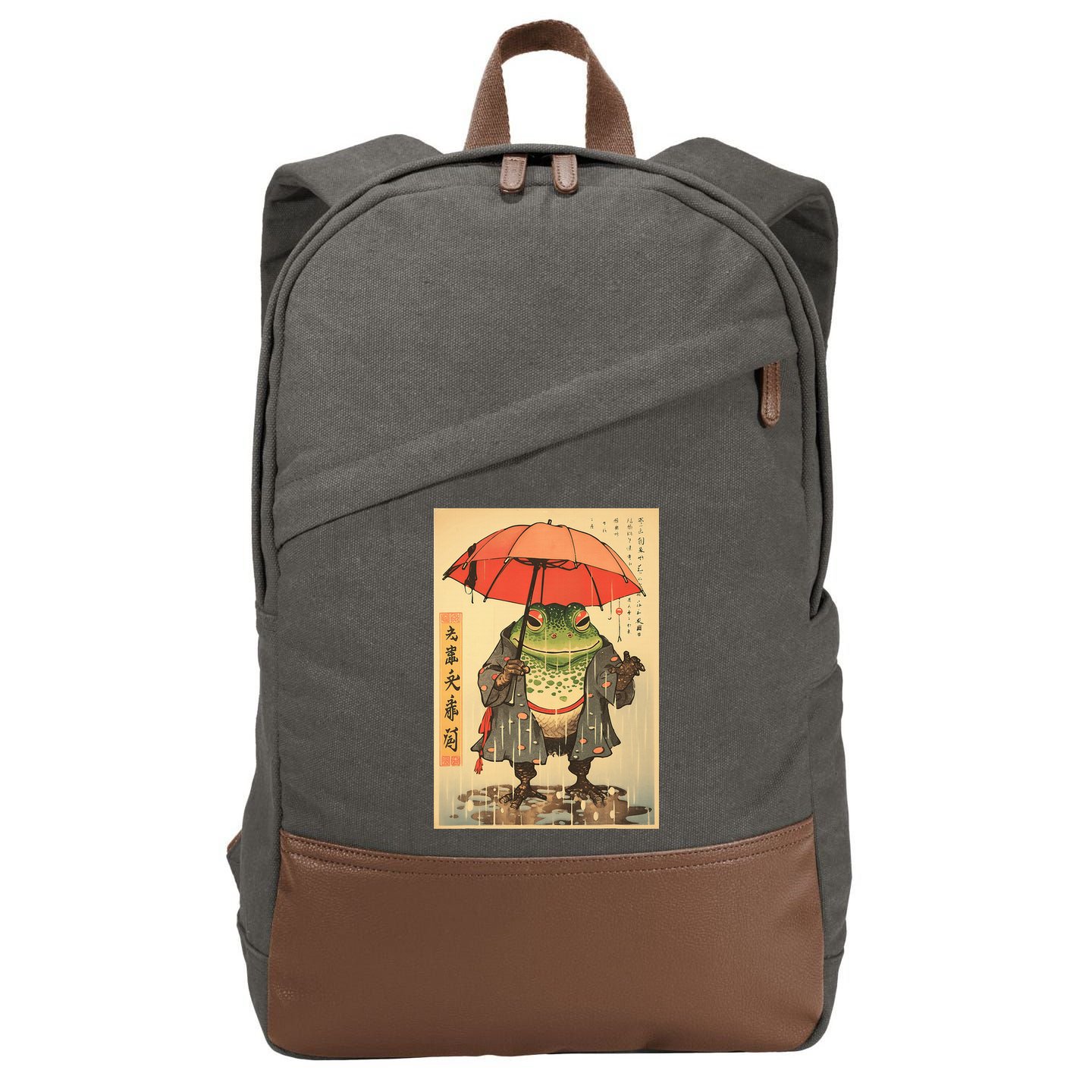 Grumpy Frog Unimpressed Toad Vintage Japanese Aesthetic Cotton Canvas Backpack