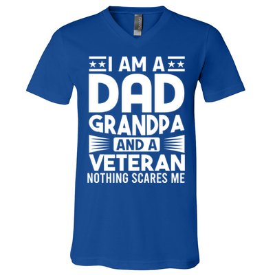 Gifts For Veterans Gift Fathers I Am A Dad Grandpa And Veteran Gift V-Neck T-Shirt