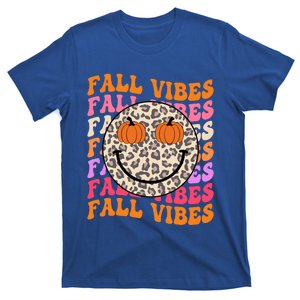 Groovy Fall Vibes Face Retro Thankful Vibes Autumn Gift T-Shirt