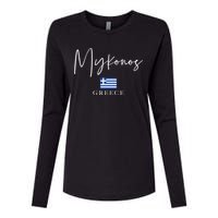 Greece Flag Vacation Island Mykonos Womens Cotton Relaxed Long Sleeve T-Shirt