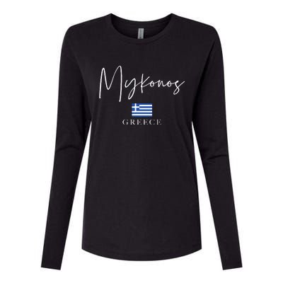 Greece Flag Vacation Island Mykonos Womens Cotton Relaxed Long Sleeve T-Shirt