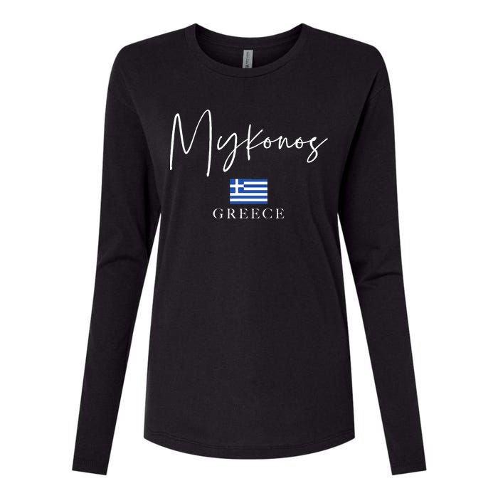 Greece Flag Vacation Island Mykonos Womens Cotton Relaxed Long Sleeve T-Shirt