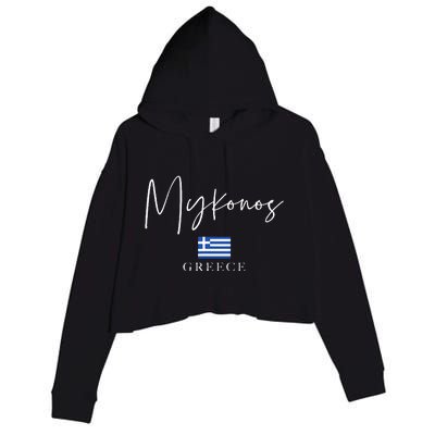 Greece Flag Vacation Island Mykonos Crop Fleece Hoodie