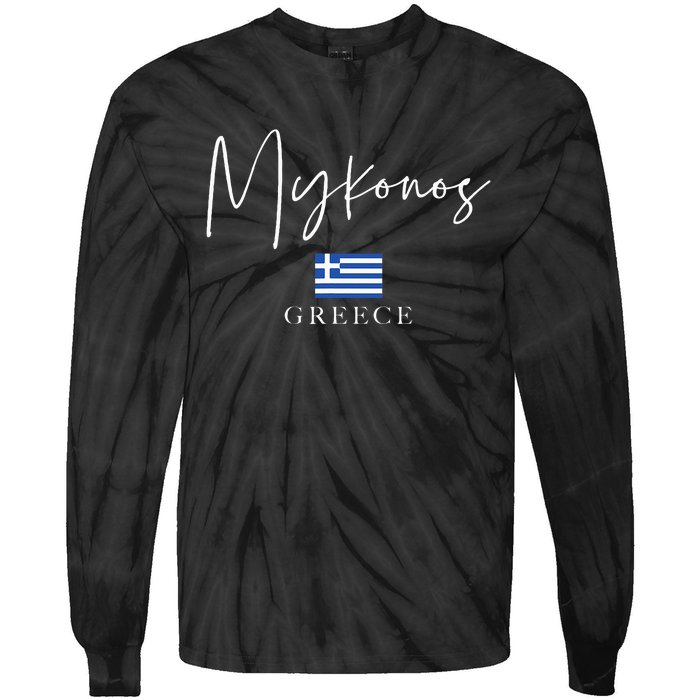 Greece Flag Vacation Island Mykonos Tie-Dye Long Sleeve Shirt