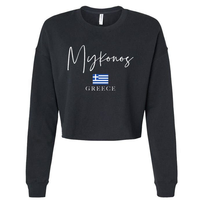 Greece Flag Vacation Island Mykonos Cropped Pullover Crew