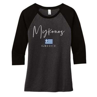 Greece Flag Vacation Island Mykonos Women's Tri-Blend 3/4-Sleeve Raglan Shirt