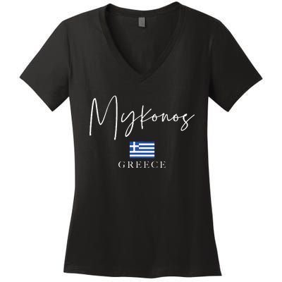 Greece Flag Vacation Island Mykonos Women's V-Neck T-Shirt