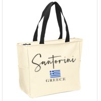 Greece Flag Vacation Island Santorini Zip Tote Bag