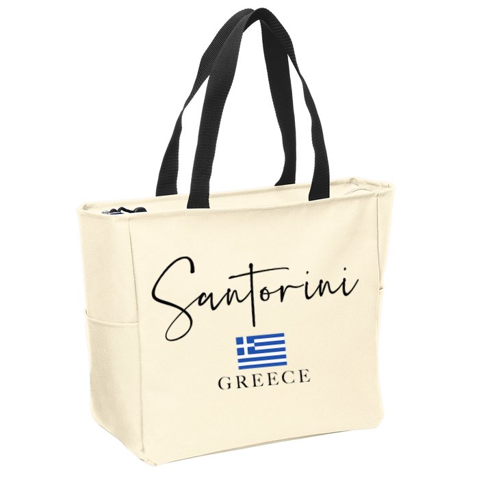 Greece Flag Vacation Island Santorini Zip Tote Bag