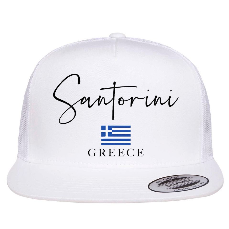 Greece Flag Vacation Island Santorini Flat Bill Trucker Hat