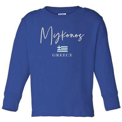 Greece Flag Vacation Island Mykonos Cool Gift Toddler Long Sleeve Shirt