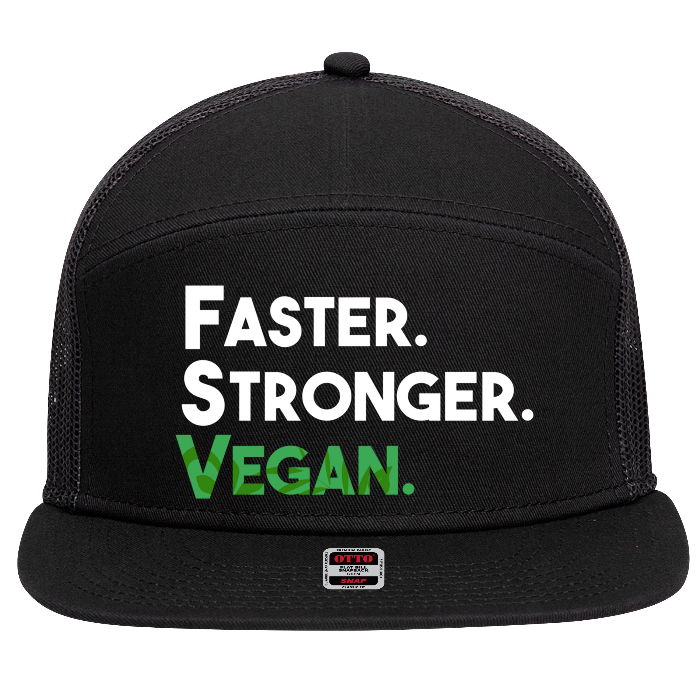 Gift For Vegan Friend Running Sports Faster Stronger Vegan Cute Gift 7 Panel Mesh Trucker Snapback Hat