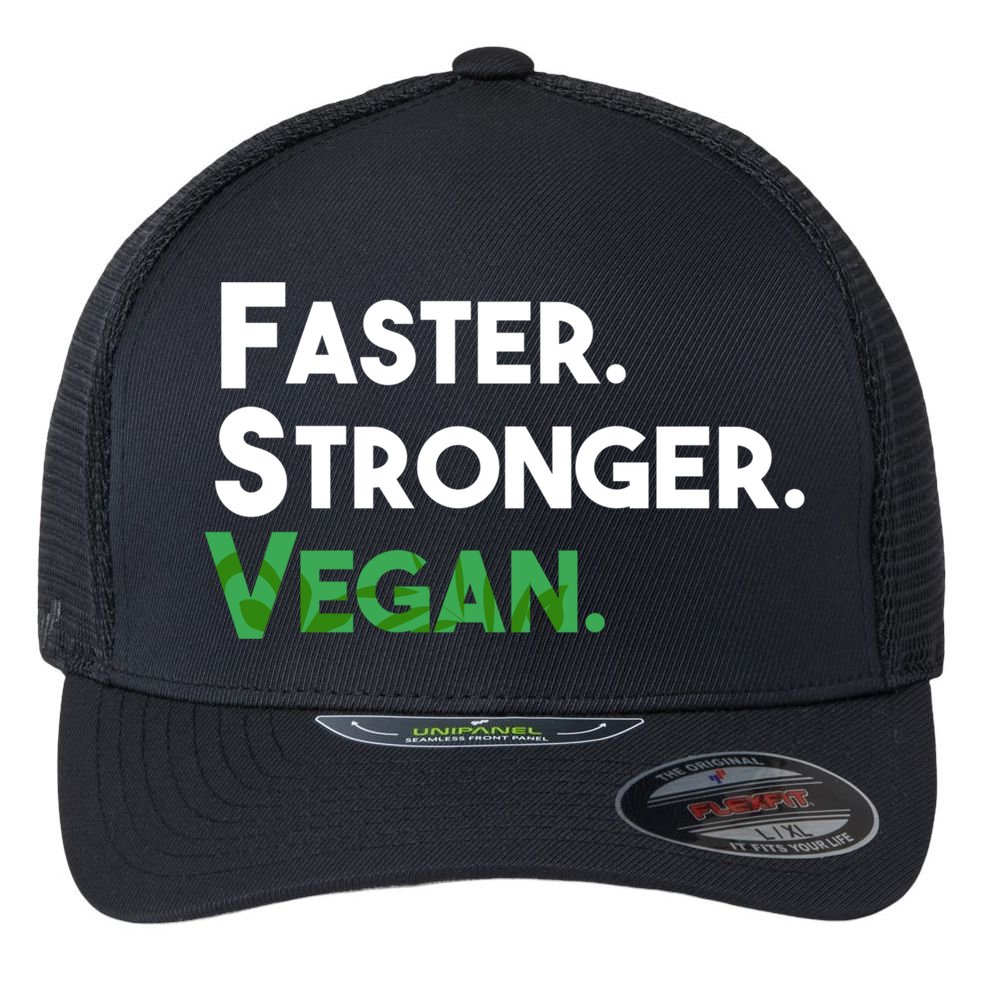 Gift For Vegan Friend Running Sports Faster Stronger Vegan Cute Gift Flexfit Unipanel Trucker Cap