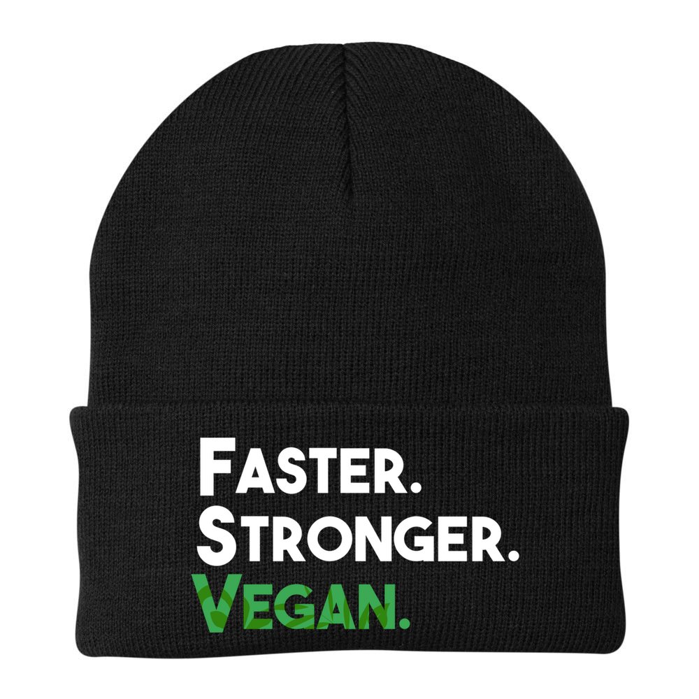 Gift For Vegan Friend Running Sports Faster Stronger Vegan Cute Gift Beanie