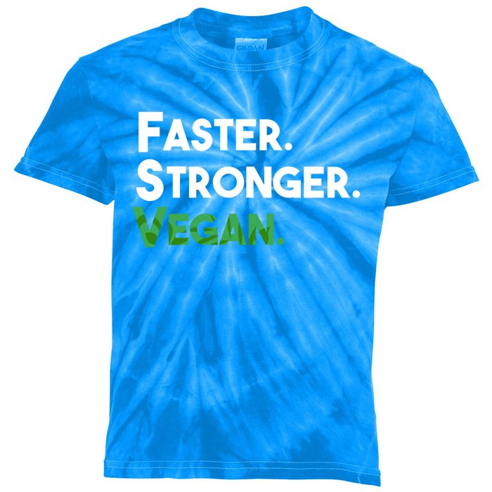 Gift For Vegan Friend Running Sports Faster Stronger Vegan Cute Gift Kids Tie-Dye T-Shirt