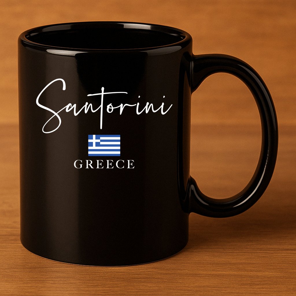 Greece Flag Vacation Island Santorini Funny Gift 11oz C Handle Ceramic Mug