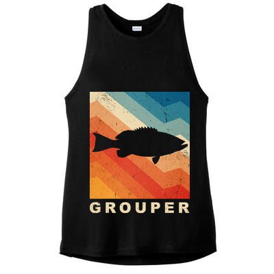 Grouper Fish Vintage Sunset Ladies PosiCharge Tri-Blend Wicking Tank