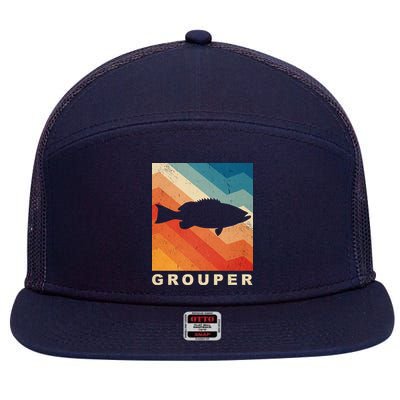 Grouper Fish Vintage Sunset 7 Panel Mesh Trucker Snapback Hat