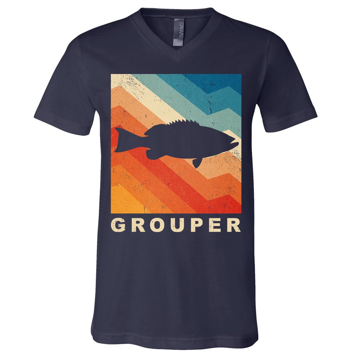 Grouper Fish Vintage Sunset V-Neck T-Shirt