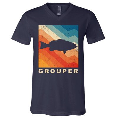 Grouper Fish Vintage Sunset V-Neck T-Shirt