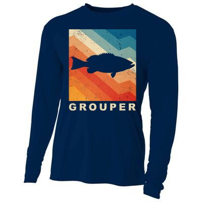 Grouper Fish Vintage Sunset Cooling Performance Long Sleeve Crew