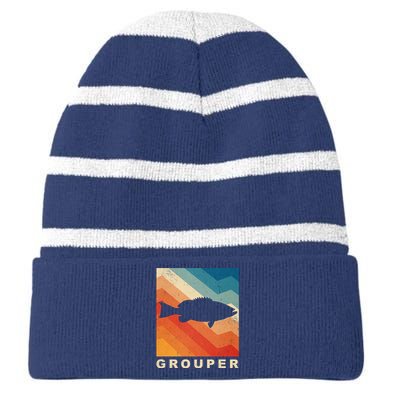 Grouper Fish Vintage Sunset Striped Beanie with Solid Band