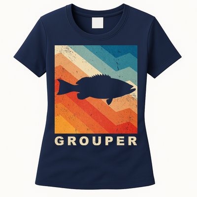 Grouper Fish Vintage Sunset Womens T-Shirt