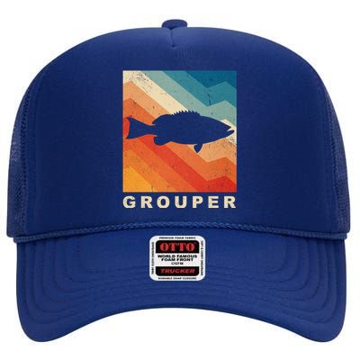 Grouper Fish Vintage Sunset High Crown Mesh Back Trucker Hat