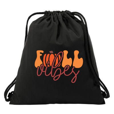 Groovy Fall Vibes Pumpkin Thankful Vibes Thanksgiving Gift Drawstring Bag