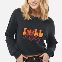 Groovy Fall Vibes Pumpkin Thankful Vibes Thanksgiving Gift Cropped Pullover Crew