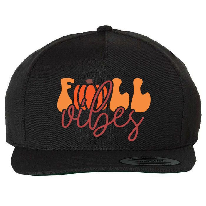 Groovy Fall Vibes Pumpkin Thankful Vibes Thanksgiving Gift Wool Snapback Cap